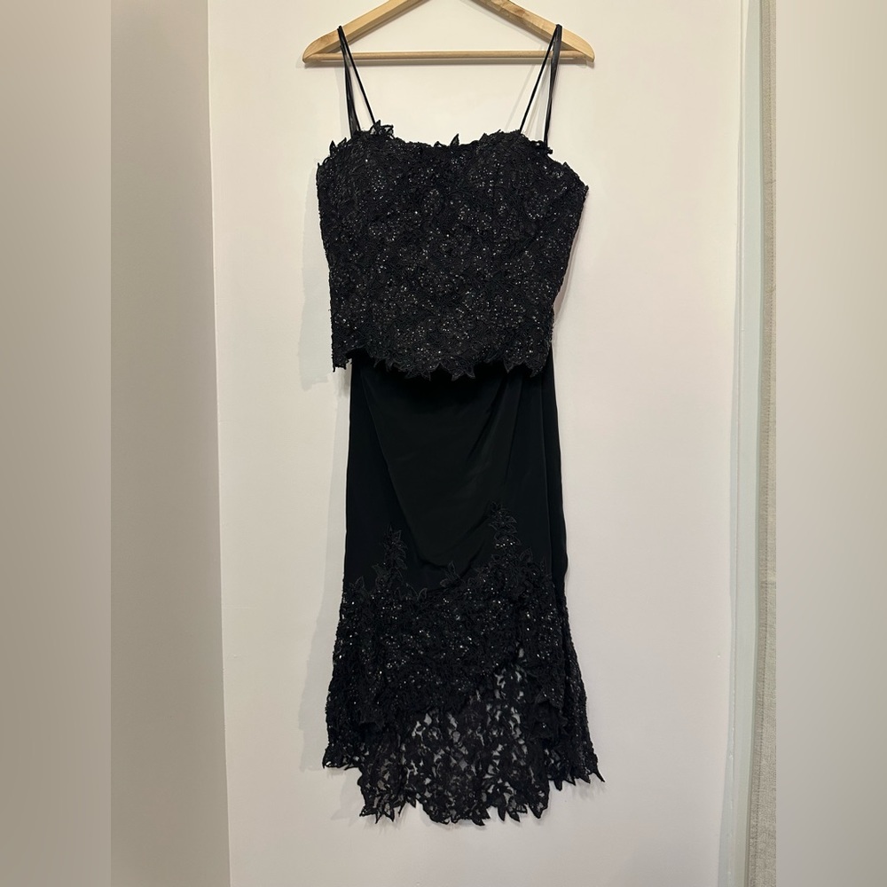 Montage | Elegant Beaded Black Lace Dress